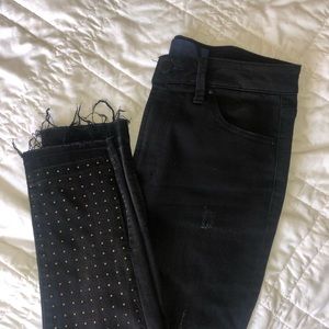 Black high waist one-side studded jeans